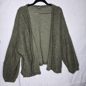 Wild Fable Olive Green Bouclé Knit Open-Front Cardigan | Size Large EUC